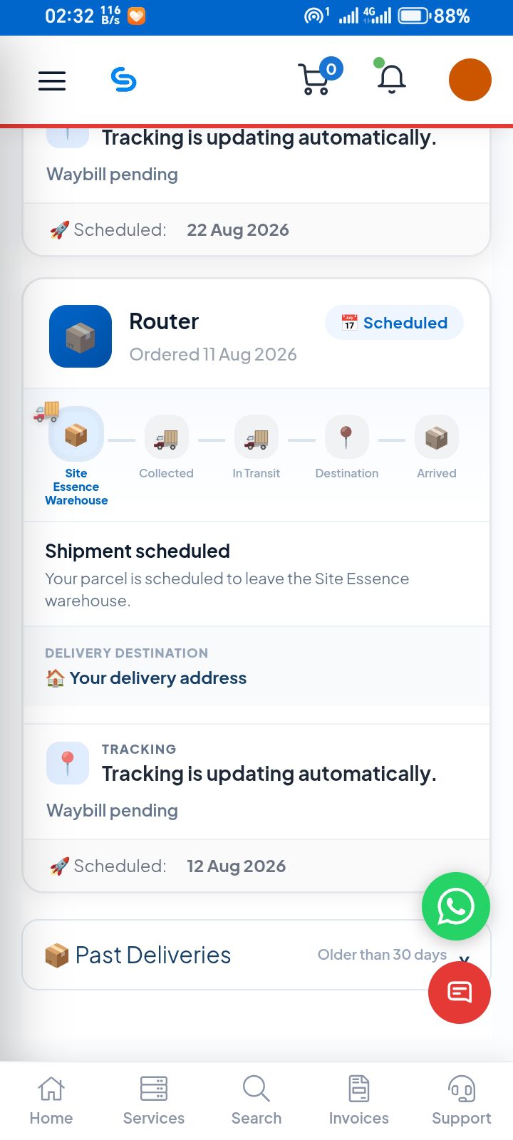 Client Area - track deliveries