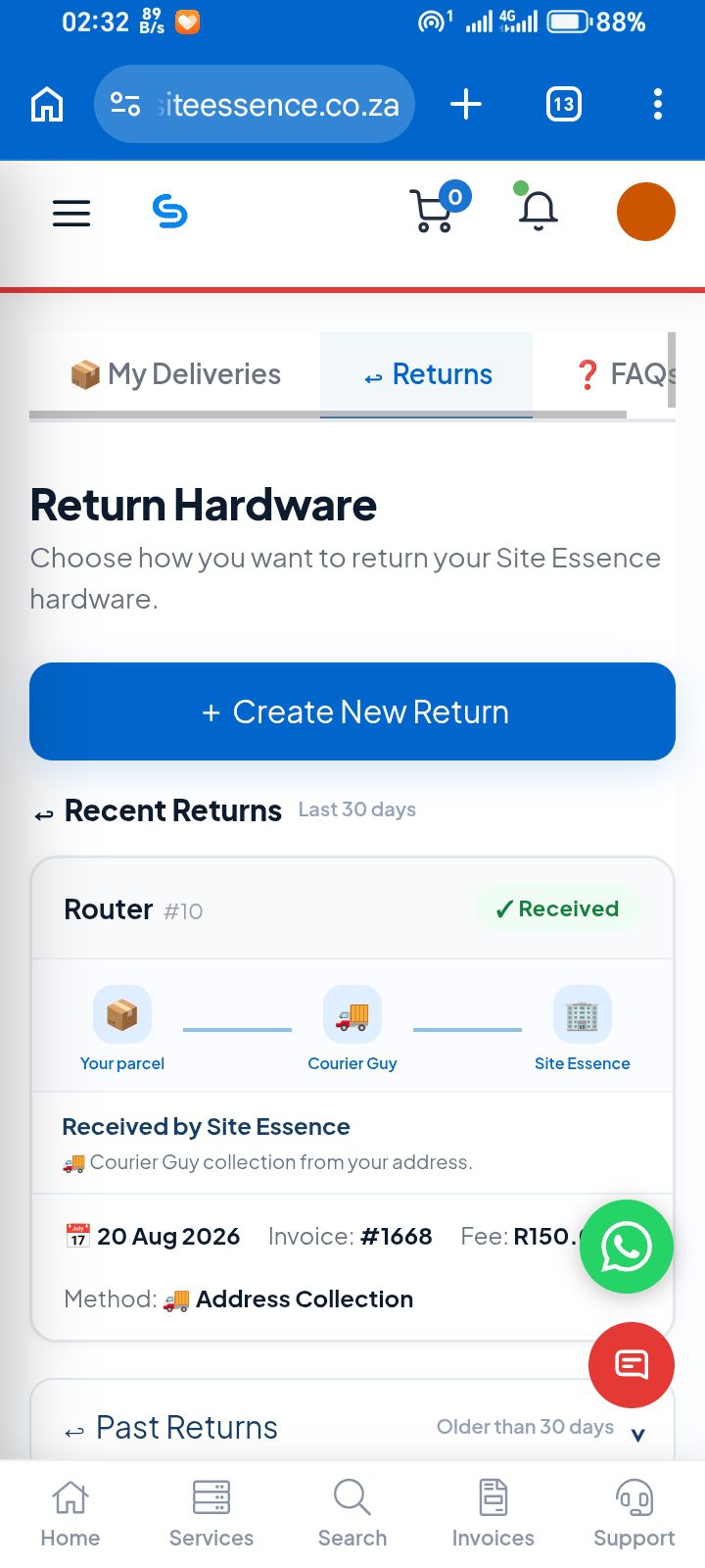 Client Area - return item