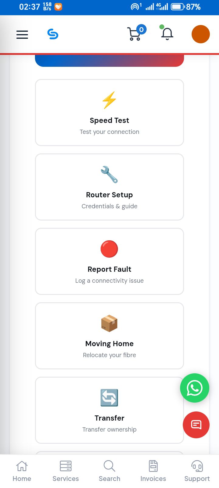Client Area - manage service