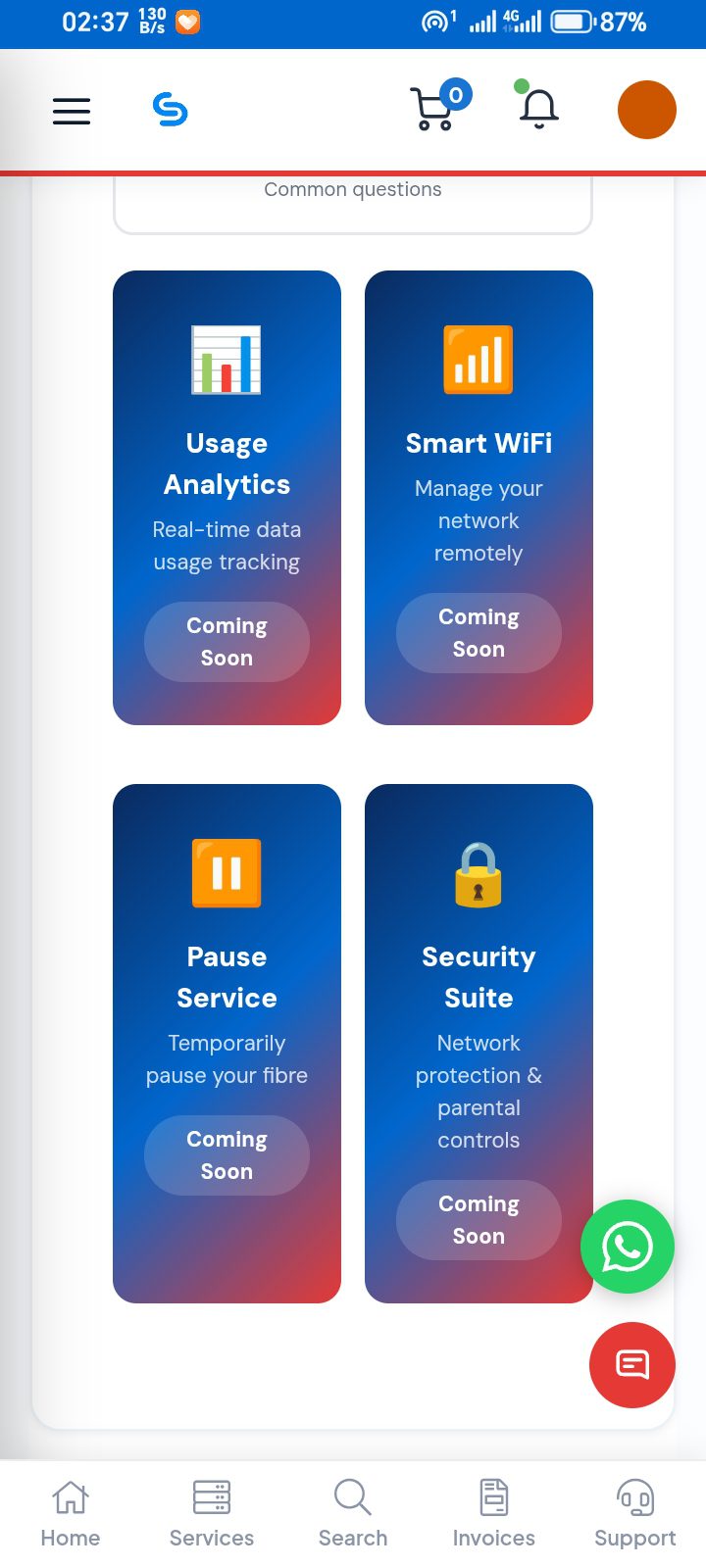 Client Area - manage service