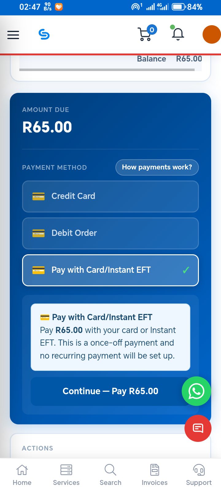 Client Area - make payments