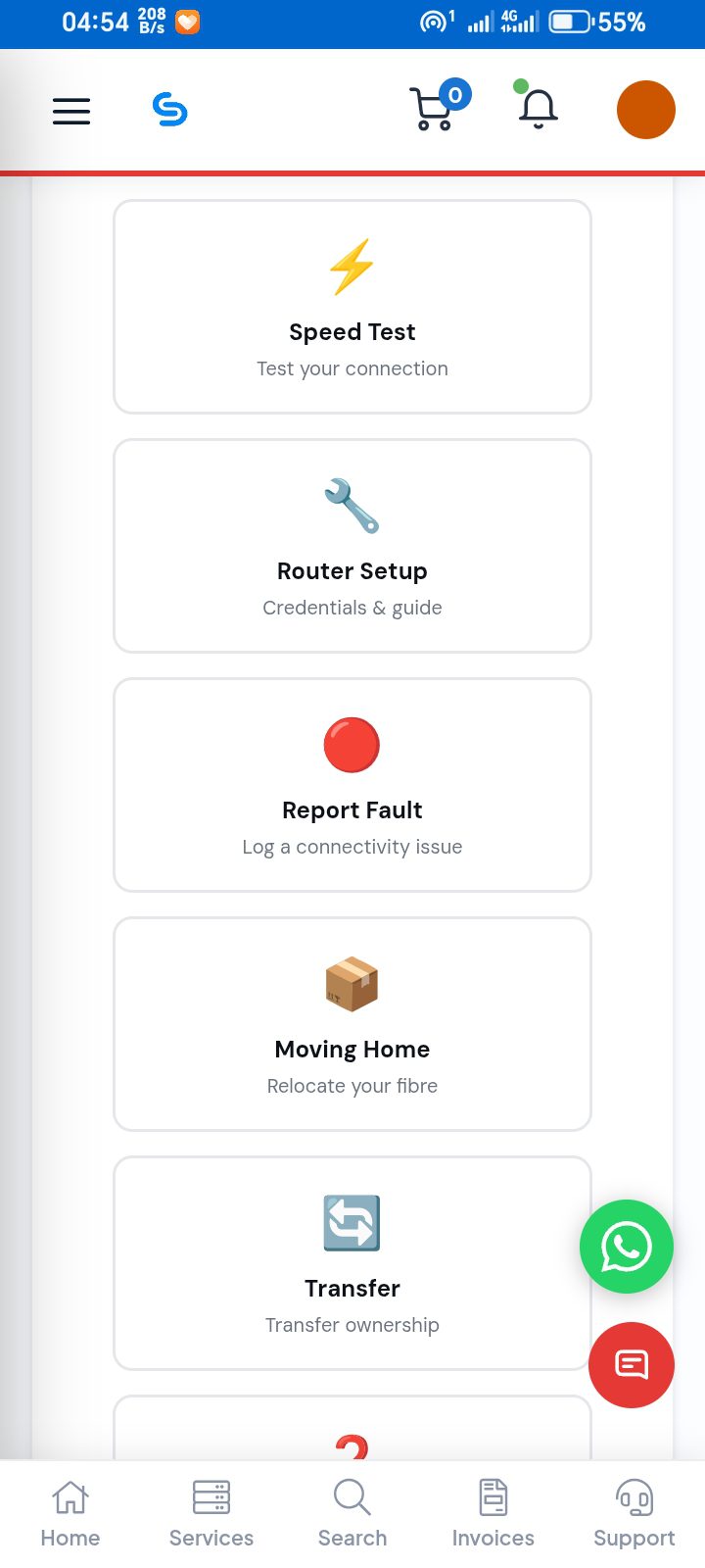 Manage your fibre account