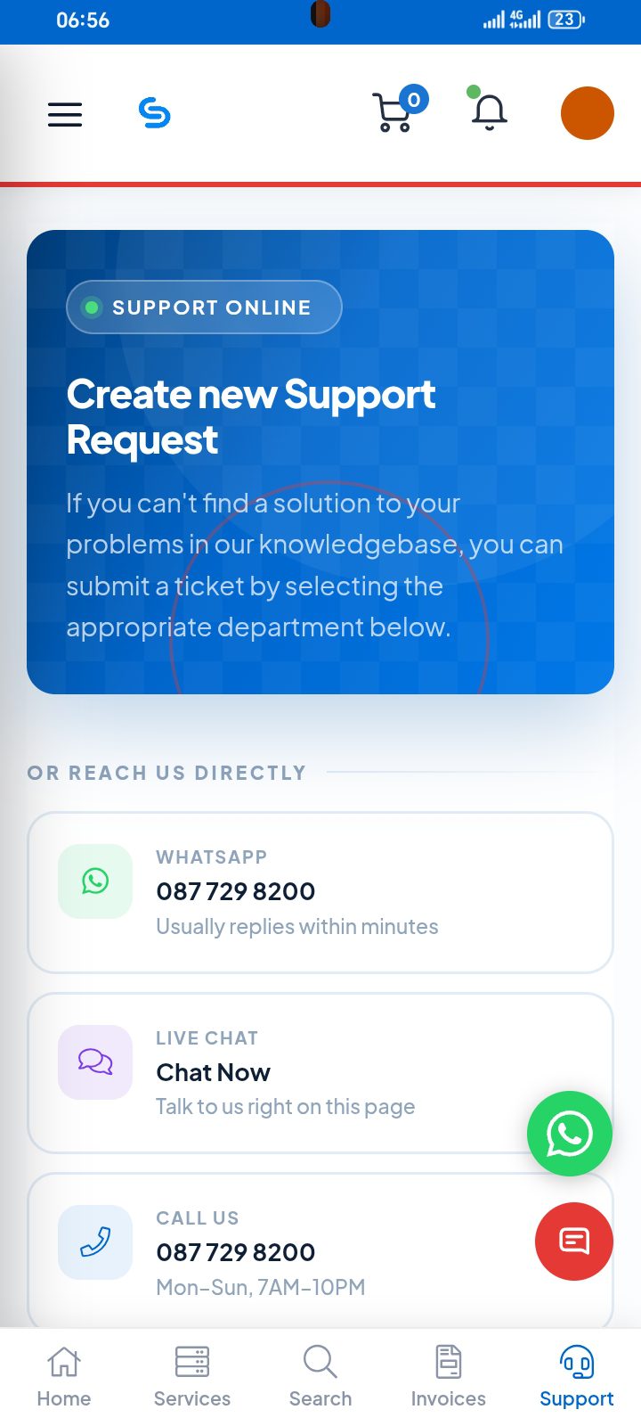 Client Area - support