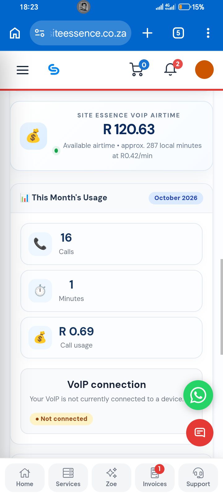 Site Essence VoIP customer portal